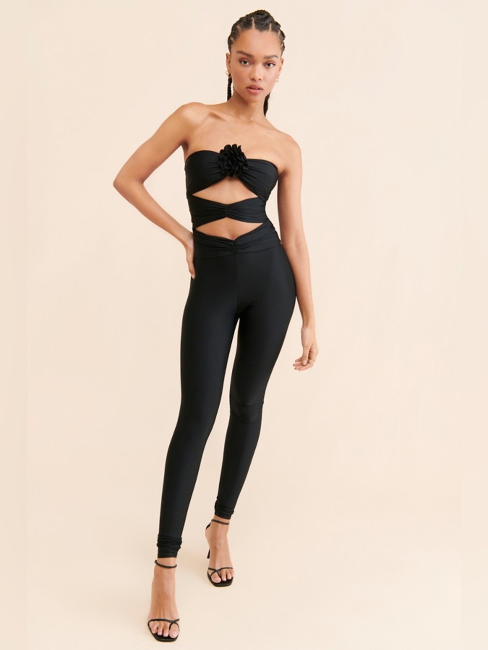New Ronny Kobo x Anthropologie Black Amir Cutout Jumpsuit Catsuit sz S
